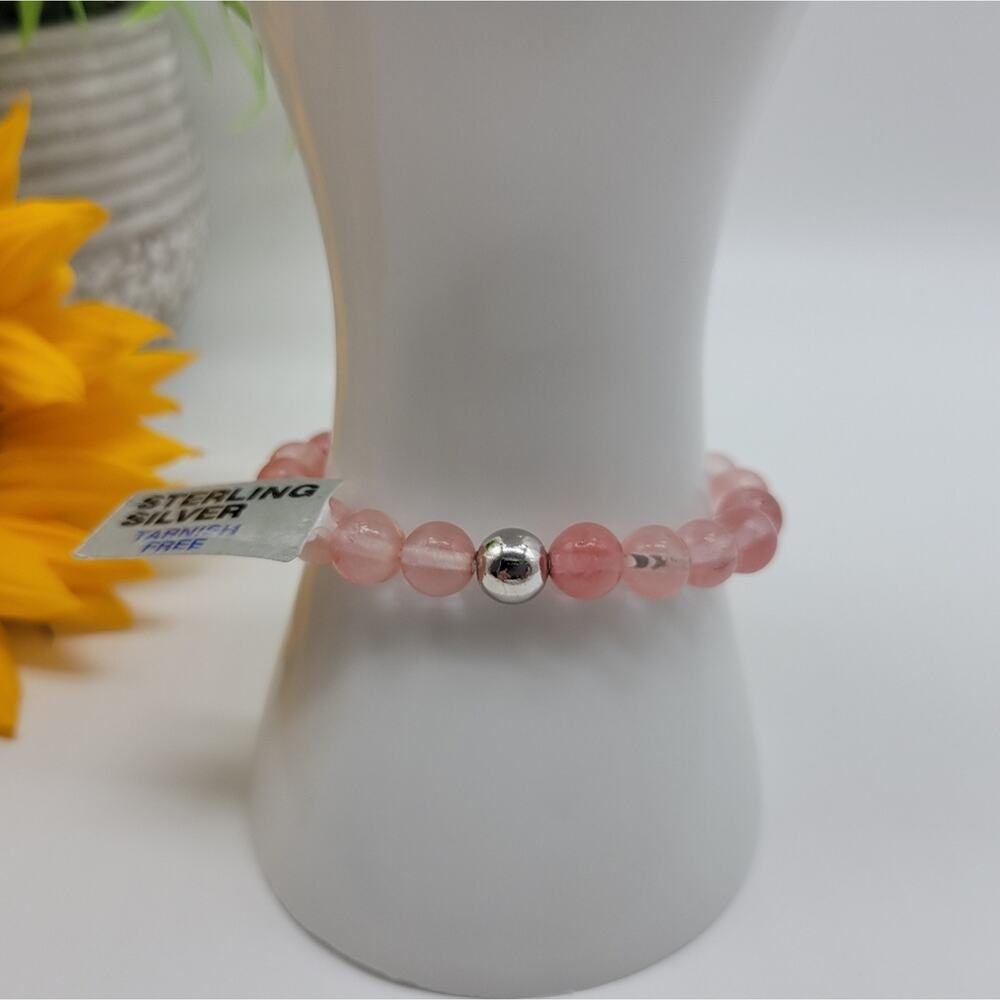 Rose Quartz bead bracelet, Sterling Silver, New with tags